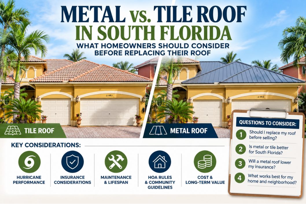South Florida home comparing a tile roof and metal roof with key considerations for homeowners planning a roof replacement.